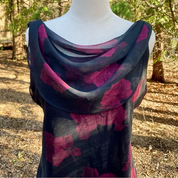 Rose Cowl Neck Blouse Sheer Tank Top by Jessica Howard Vintage Y2K Sequin Lined - Picture 6 of 14